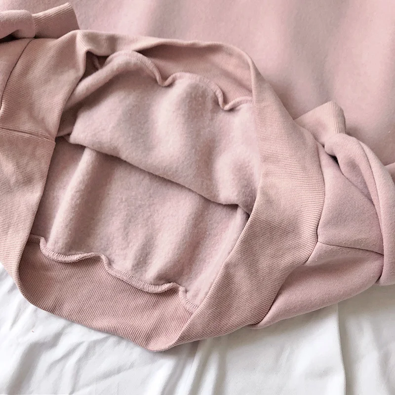 

Thick Fleece Cotton Oversize Pink Sweatshirt Women Fake Two Pieces Design Letter Embroidery Pullovers Tops 2020 Winter
