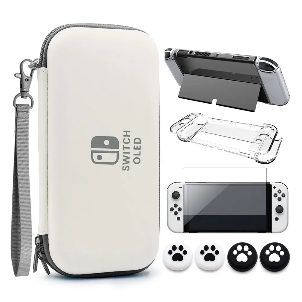 

For Switch OLED Storage Carry Bag PC Clear Cover Case Screen Protector With Analog Grips For Nintendo Switch OLED Accessories