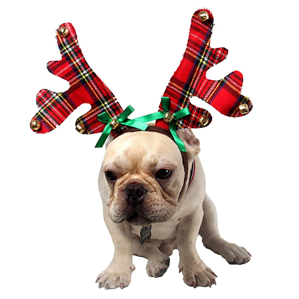 Рождественская повязка на голову для питомцев в клетку с колокольчиком и рогом