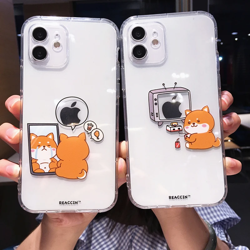 

Funny Cute Cartoon Dog Couple Phone Case For iPhone 13 Pro MAX 12 Mini 11 X XS XR 7 8 Plus Transparent Soft TPU Shockproof Cover