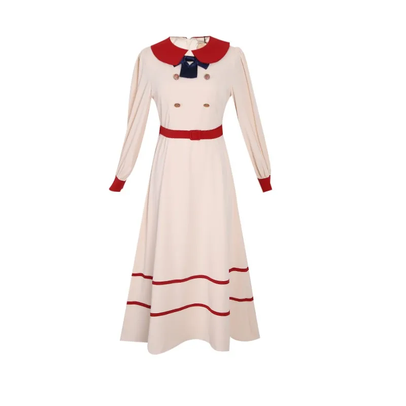 

Пастельных ретро в студенческом стиле платье Для женщин с красивым и поясом из Украины Мода комбинированное платье Vestidos с длинными рукавам...