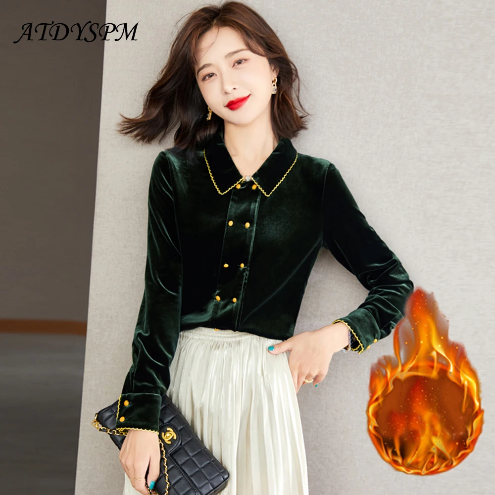 

Осенне-зимние утепленные бархатные рубашки для женщин с длинным рукавом, блузки для офиса, женская повседневная одежда