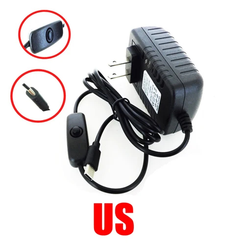 US 5 в 3A USB C адаптер питания вкл/выкл. Переключатель питания usb type C Европа США Великобритания Австралия вилка зарядное устройство для Raspberry Pi 4 Модель B - Цвет: US