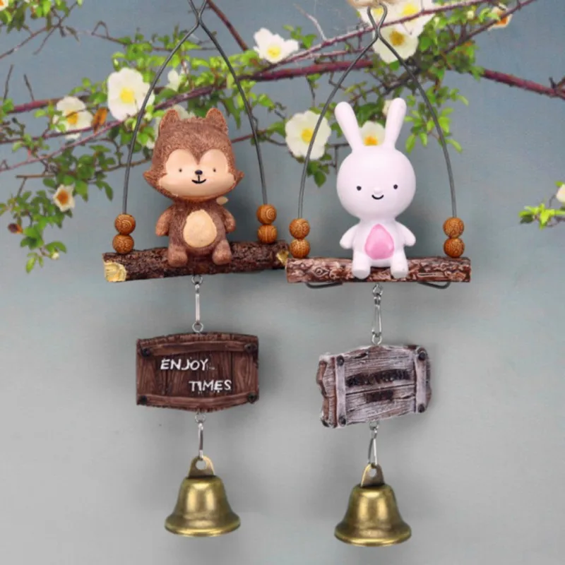Cartoon Mr. Rabbit Pendant Cute Resin Wind Chime With Metal Bell Crafts Anime Toy Gifts Car Outdoor Decor | Дом и сад