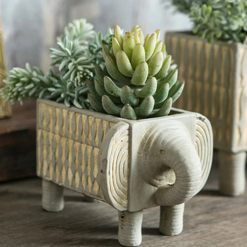 

Cartoon Elephant Shaped Flowerpot Resin Crafts Succulent Bonsai Decoration for Home Garden Courtyard ADW889