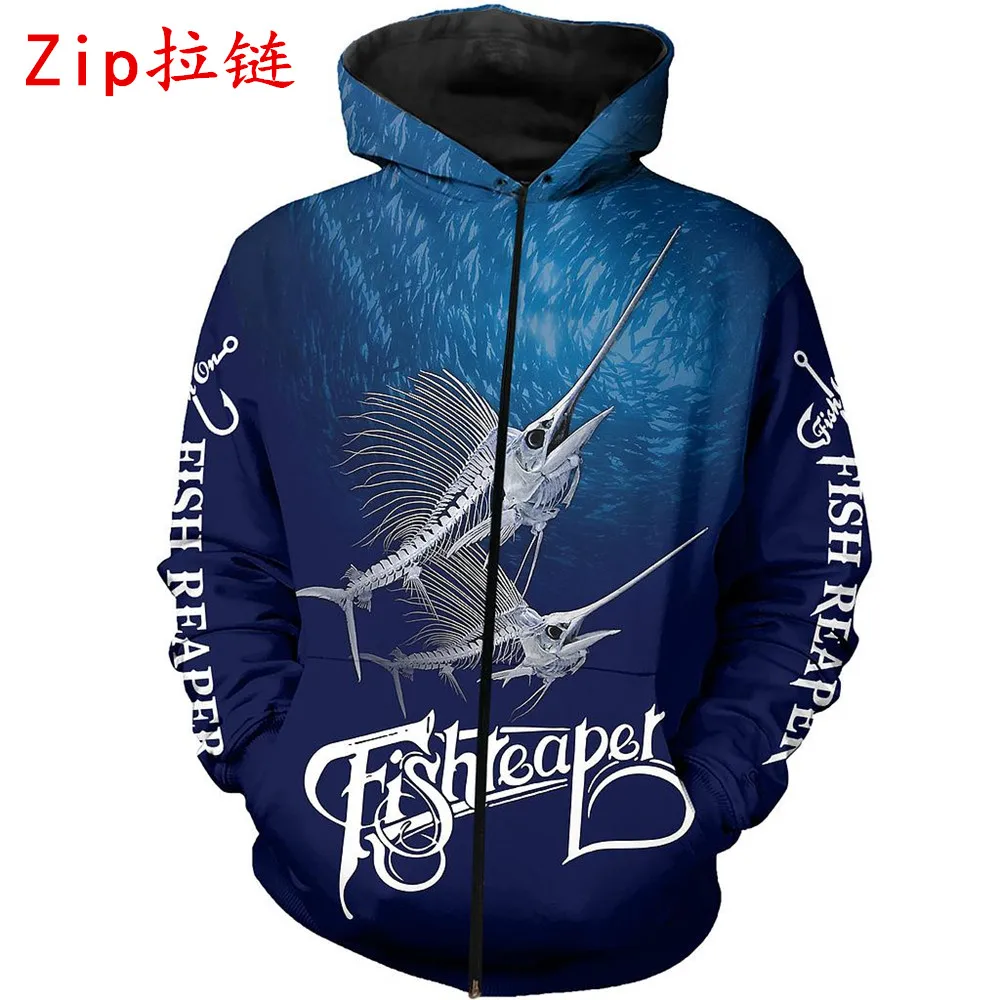 Новая модная одежда 3D принт по всей длине рыбы жнец С рисунком Толстовка с