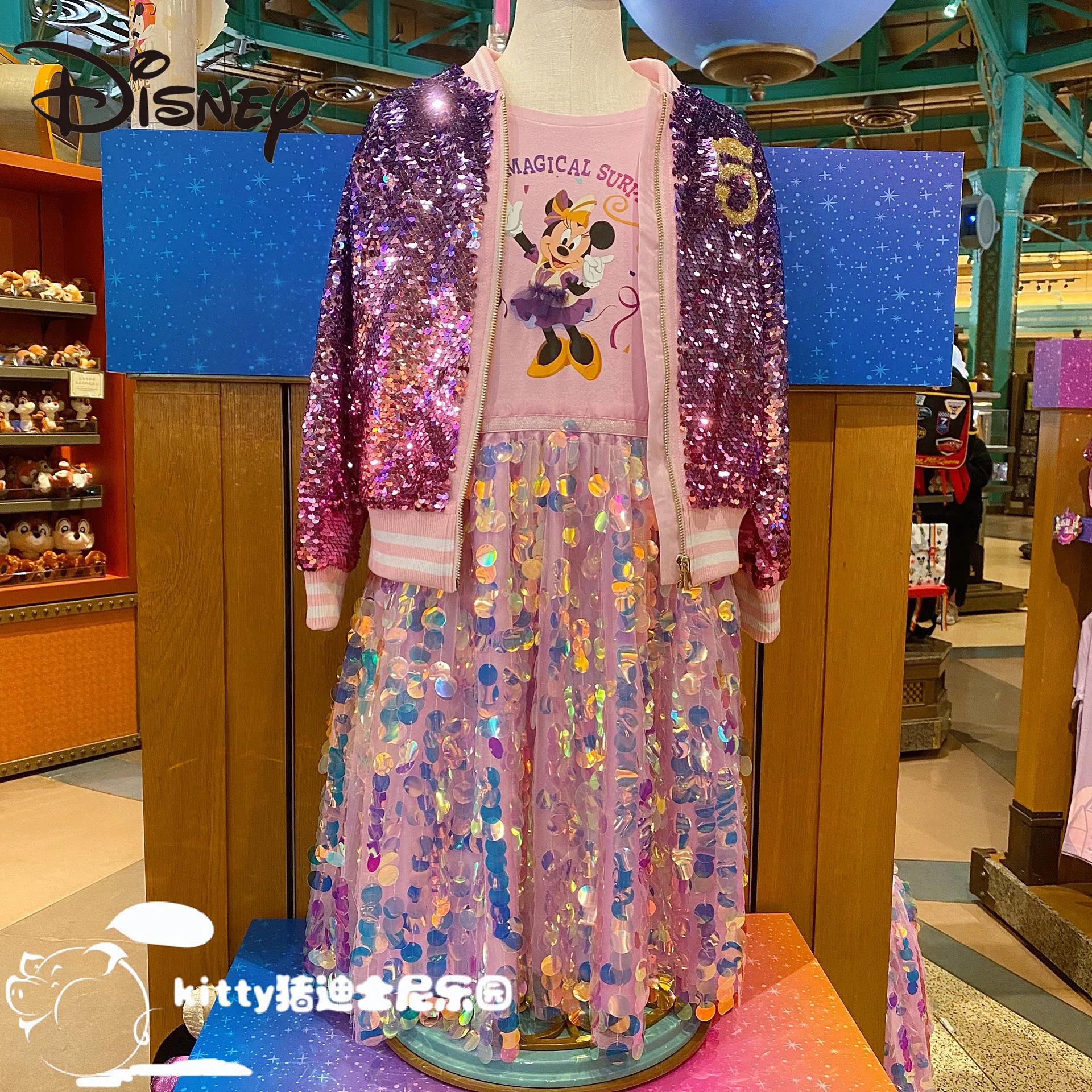 

Disney 5 Th Anniversary Minnie Sequins Dress Cartoon Girl Sequined Coat Anime Children Princess Dress Cartoon skirts