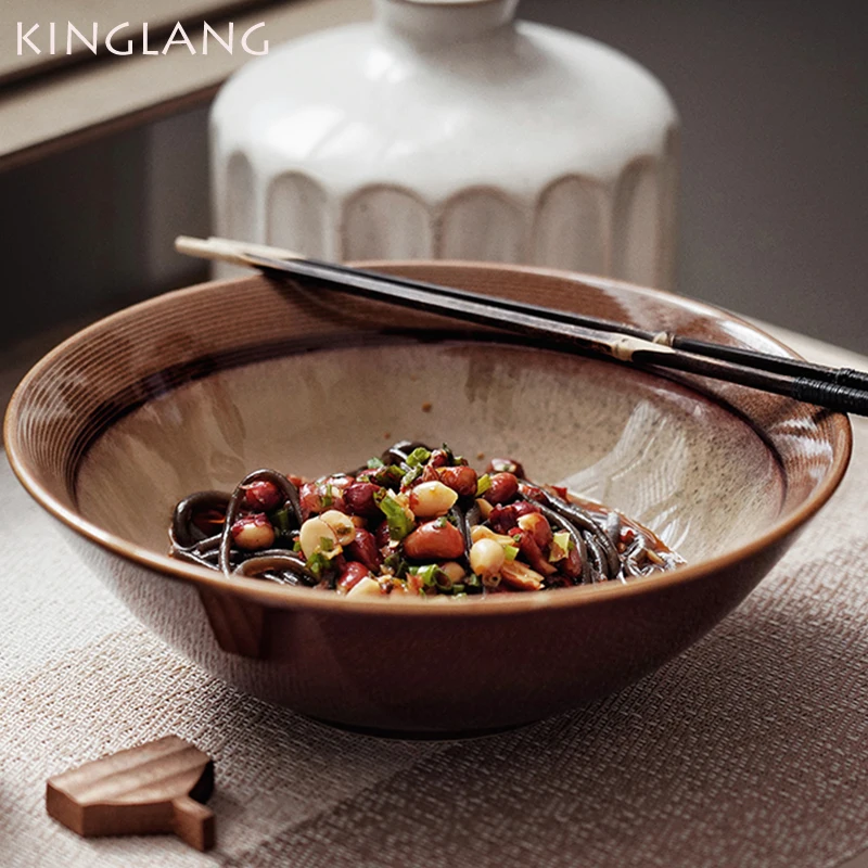 

Kinglang, оптовая продажа, керамическая посуда ручной работы в японском стиле ретро, 8 дюймов, миска для лапши Reman, столовая посуда для ресторана