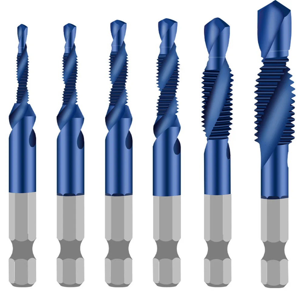 

M3-M10 Titanium Plated HSS Combination Drill Tap Bit Countersink Hex Shank Screw Thread Metric Tapping Bits Hole Cut Hand Tools