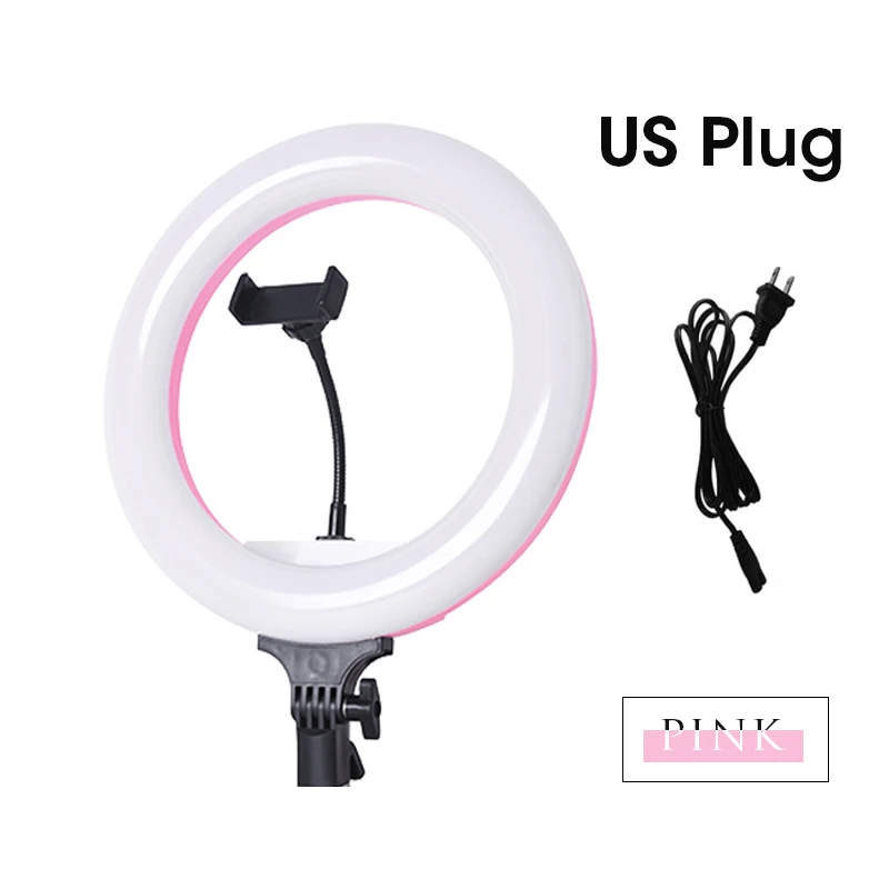 Pink-US Plug Светодиодный кольцевой светильник 5600K 36W для фотостудии 1" лампа для фотосъемки с регулируемой яркостью для Youtube видео макияж с пультом дистанционного управления держатель для телефона - Цвет: Pink-US Plug