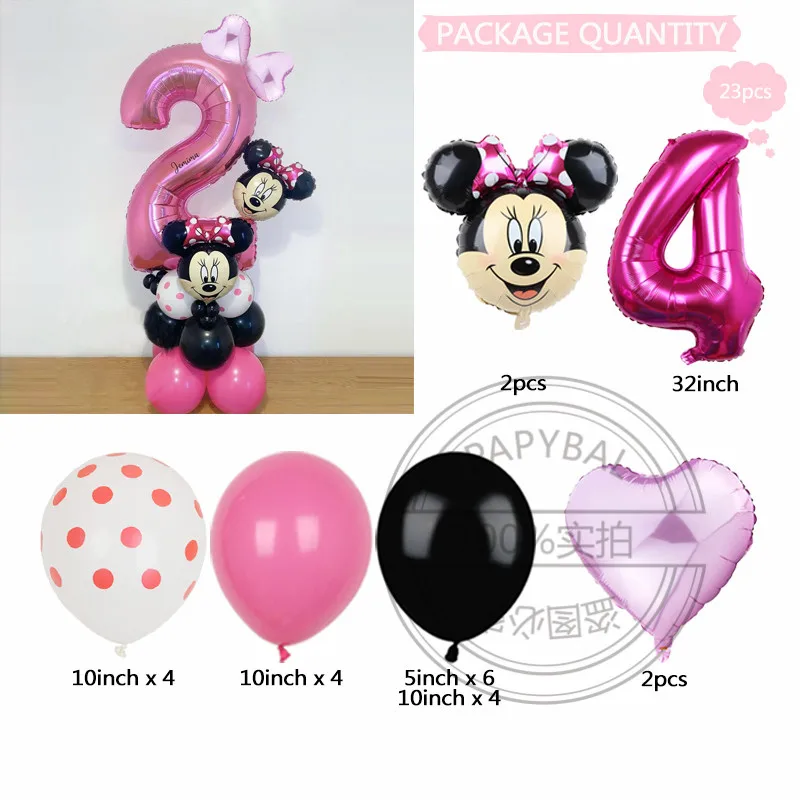 23pcs Disney Minnie Mouse Head Foil Balloons 32inch Rose Number Ballons For Girls Kids Birthday Party Decors Baby Shower Globos - купить по