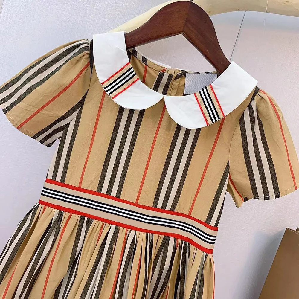 

High-end custom 2021 summer new children's clothing summer dress girls dress new naval college wind pleated striped lattice wais