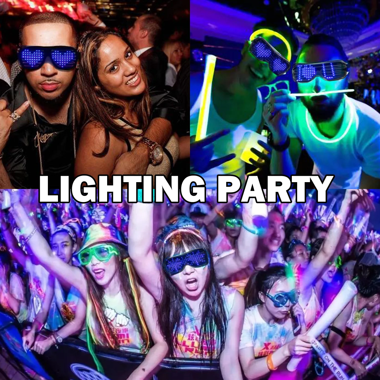 Bluetooth ProgrammableText USB Charging LED Display Glasses Dedicated Nightclub DJ Holiday Party Birthday Children's Toy Gift