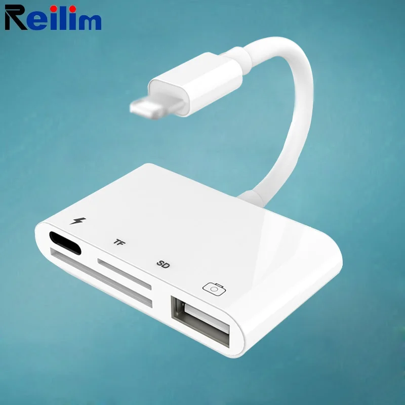Адаптер для камеры Reilim OTG USB устройство чтения TF карт с lightning на micro SD iphone 11 12 8 ipad apple