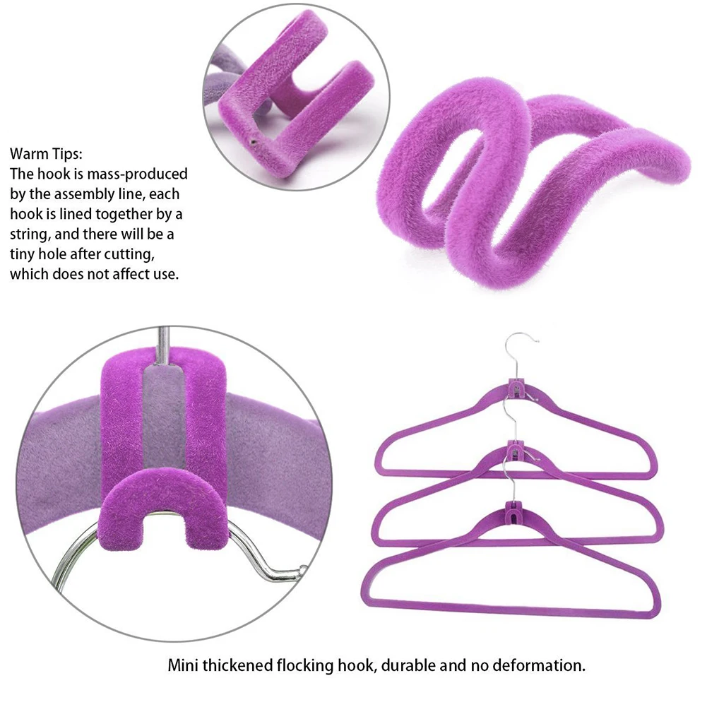 

Mini Flocking Hook Coat Hanger Clothes Rack Saving Space Non Slip Hanging Clothes For Wardrobe Bathroom Multicolored 20PCS