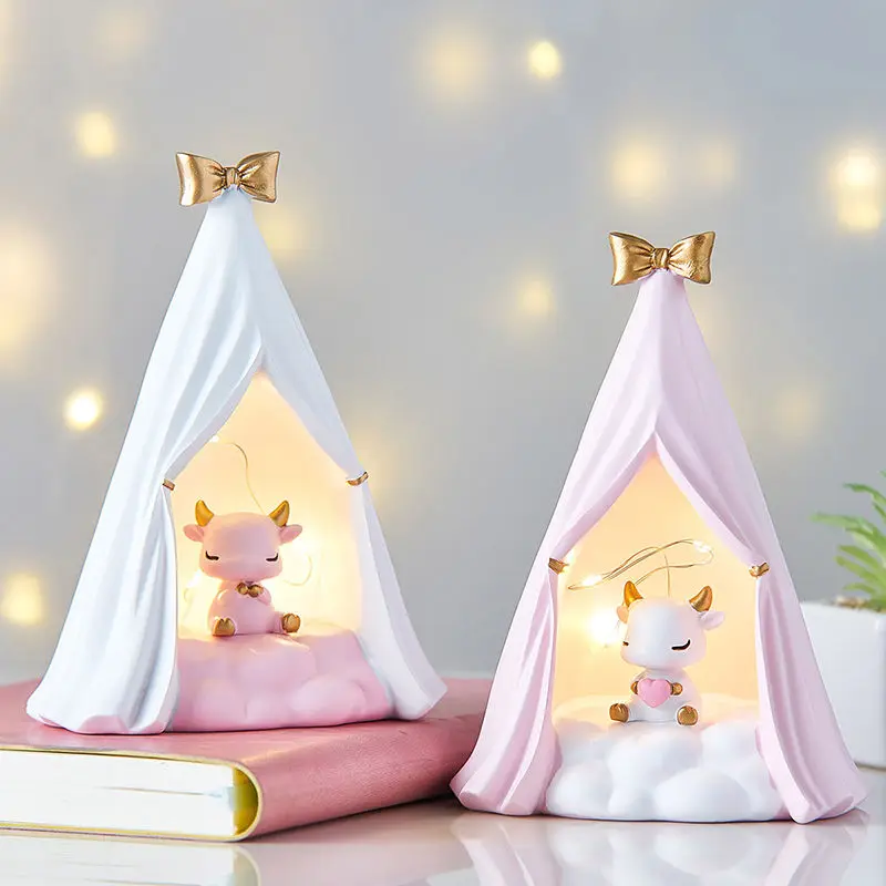 

Nordic Cute Creative Cow Night Light Bedroom Bookcase Desktop Decorations Birthday Present Home Decoration Household Products