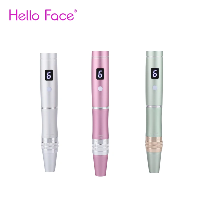 

Ручка HELLO FACE Derma Pen Q7 Беспроводная с ЖК-дисплеем, набор для ухода за кожей и роста волос на лице, 6 скоростей