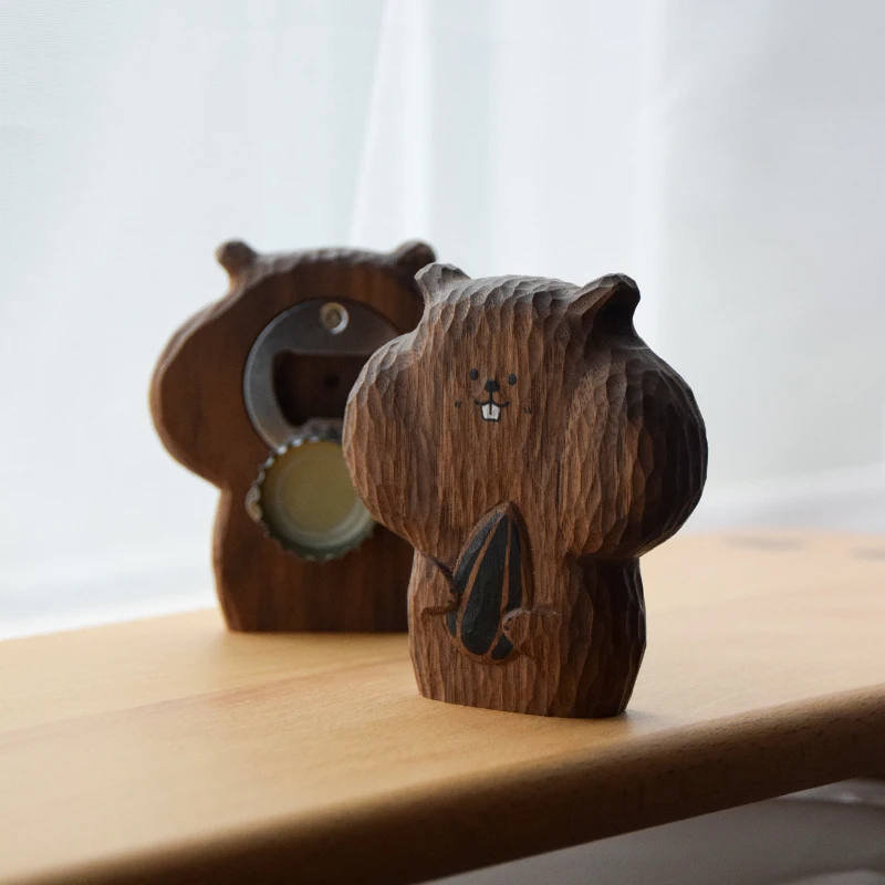 

Hand Engraving Natural Wooden Bottle Opener Koala Hamster Design Wine Opener Portable Lovely Refrigerator Magnet Ornament ZB28