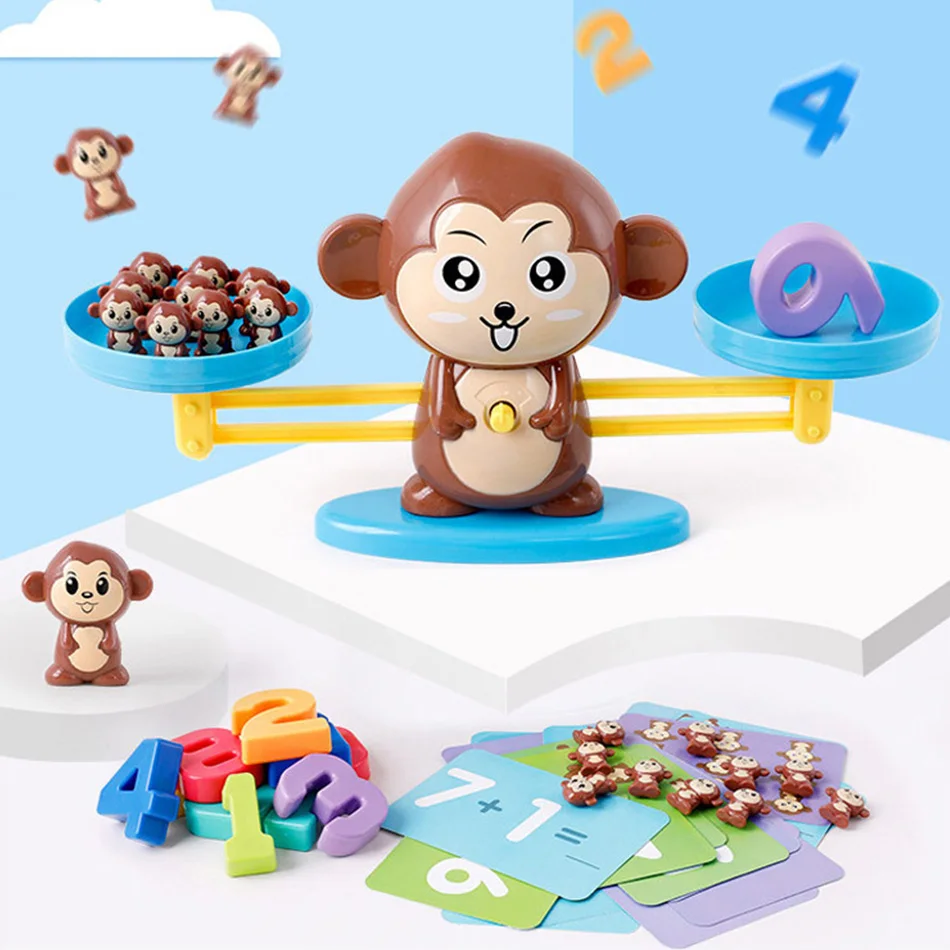 Monkey Digital Scale Early Learning Balance With Magnetic number block Preschool teaching Math Board Party Game Toy For Children | Игрушки и