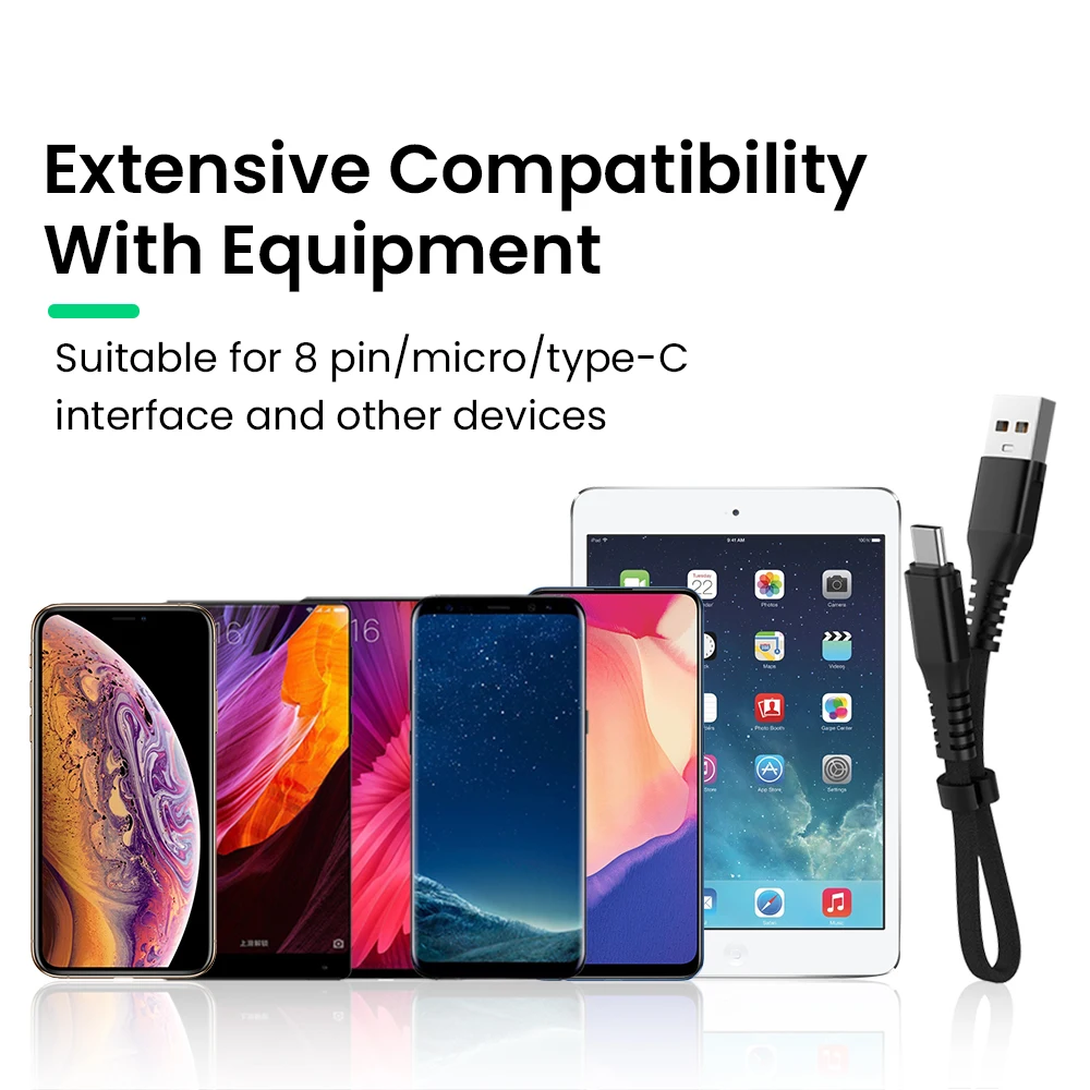 

30cm Foldable USB Data Cable For iPhone 12 11 X XS Max 8 7 6 5s 6s Plus 3A Micro USB Type C Charging Charger Phone Short Cord
