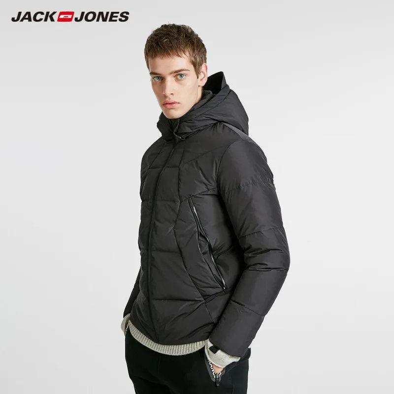 JackJones зимняя мужская трендовая пуховая куртка с капюшоном Модная парка пальто мужская одежда 218412511 - Цвет: Black