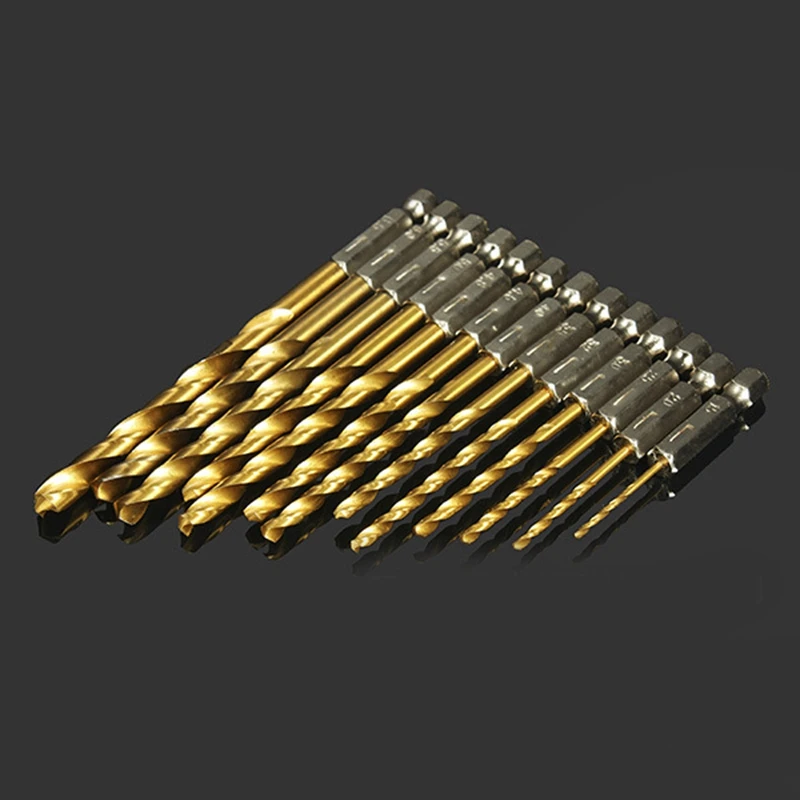

13Pcs HSS Titanium Coated Twist Drill Bit Hex Shank High St Speed 1.5/2.0/2.5/3.0/3.2/3.5/4.0/4.5/4.8/5.0/5.5/6.5mm H4O9 Gold