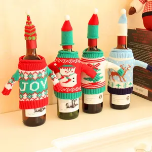 Snowmen Wine Bottle Cover Bag Knitting Banquet Christmas Decoration for home Dinner Party Table Festive Decoration New Year 2022