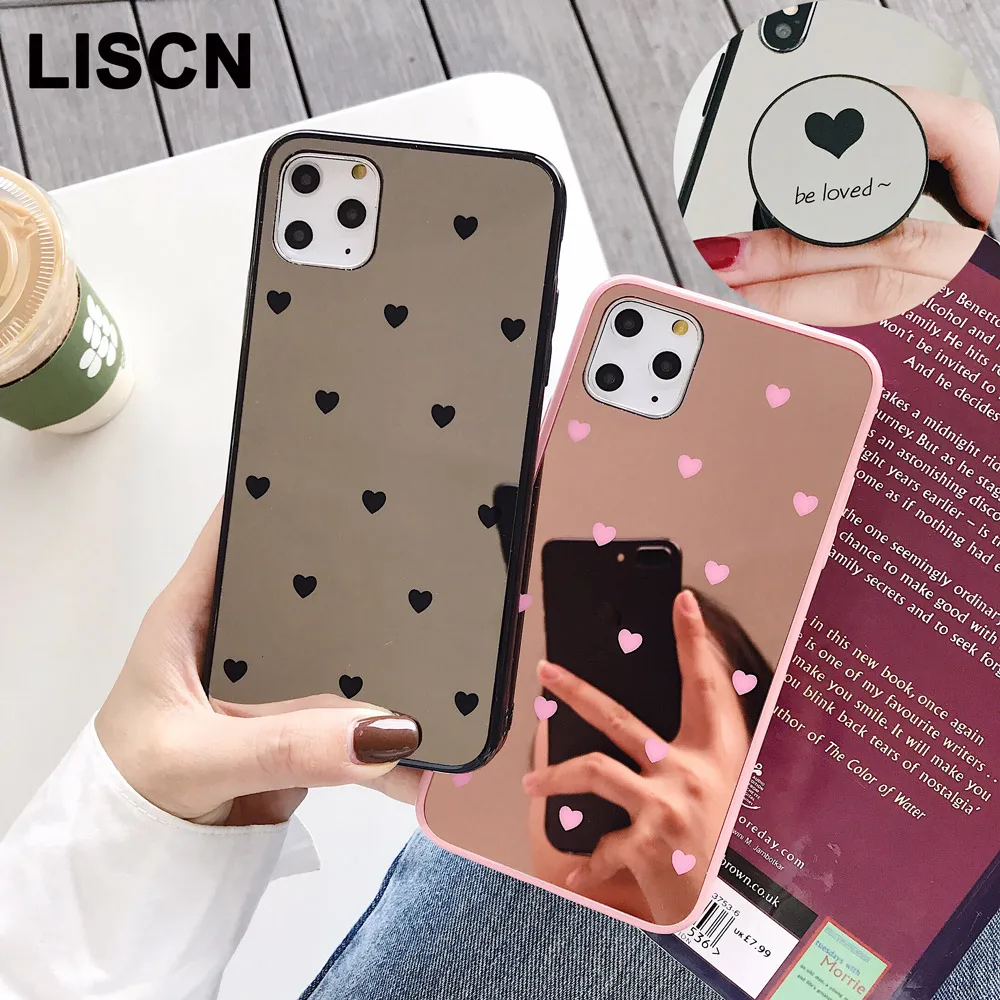 Зеркальный чехол для iPhone 11 Pro Max xr x xs 8 7 6 Plus мягкий из ТПУ черный розовый Бампер 12