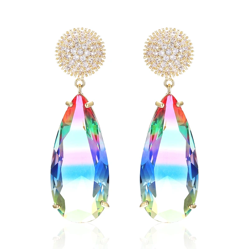 Градиентные большие серьги в форме капель воды из турмалина для женщин с золотым