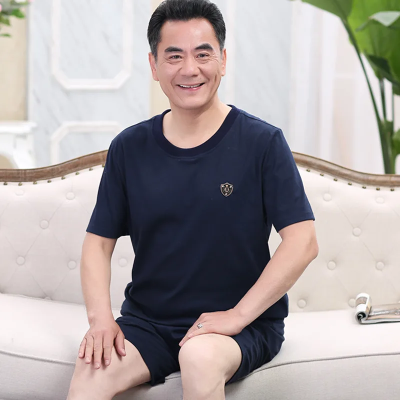 

Middle-aged and elderly dad pajamas men's summer cotton short-sleeved middle-aged men's summer plus size thin old man suit