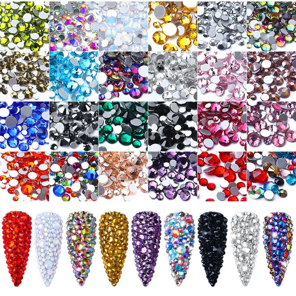 

300pc/bag Mixed Size Glitter 3D Crystal Nails Art Rhinestones Gold Silver Clear Flat Bottom Flatback Glass Nail Art Decoration