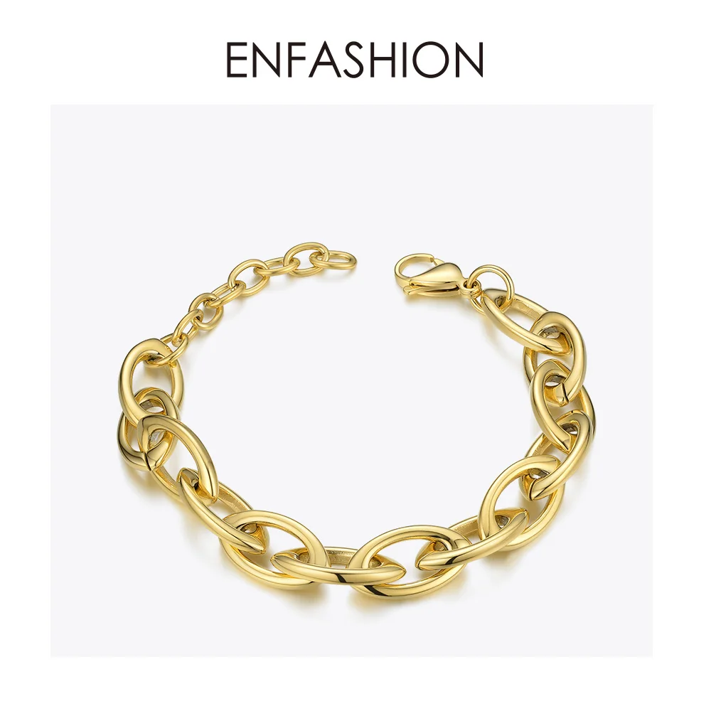 ENFASHION панк звеньевая цепь браслеты для женщин золотой цвет нержавеющая сталь толстая цепь браслет модное ювелирное изделие BM192012