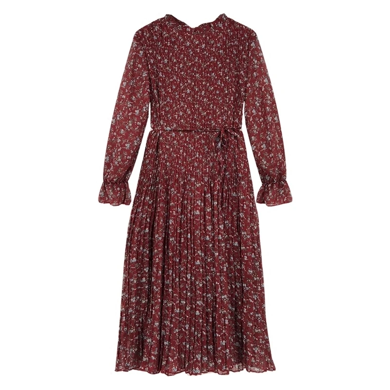 Женское винтажное шифоновое платье JuneLove Черное длинное плиссированное в горошек