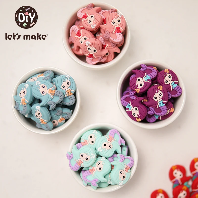

Let's Make 10pcs Silicone Teether Beads Cartoon Mermaid Shape DIY Necklace Bracelet Silicone Beads Making Chewable Gift BPA Free