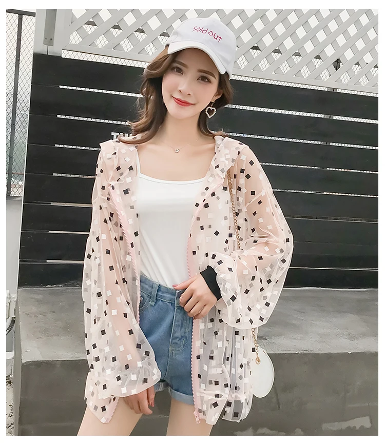 Summer Autumn Sun Protection Transparent Jacket Women Harajuku Loose Thin Hooded Black Jacket Cardigan Coat Casaco Feminina