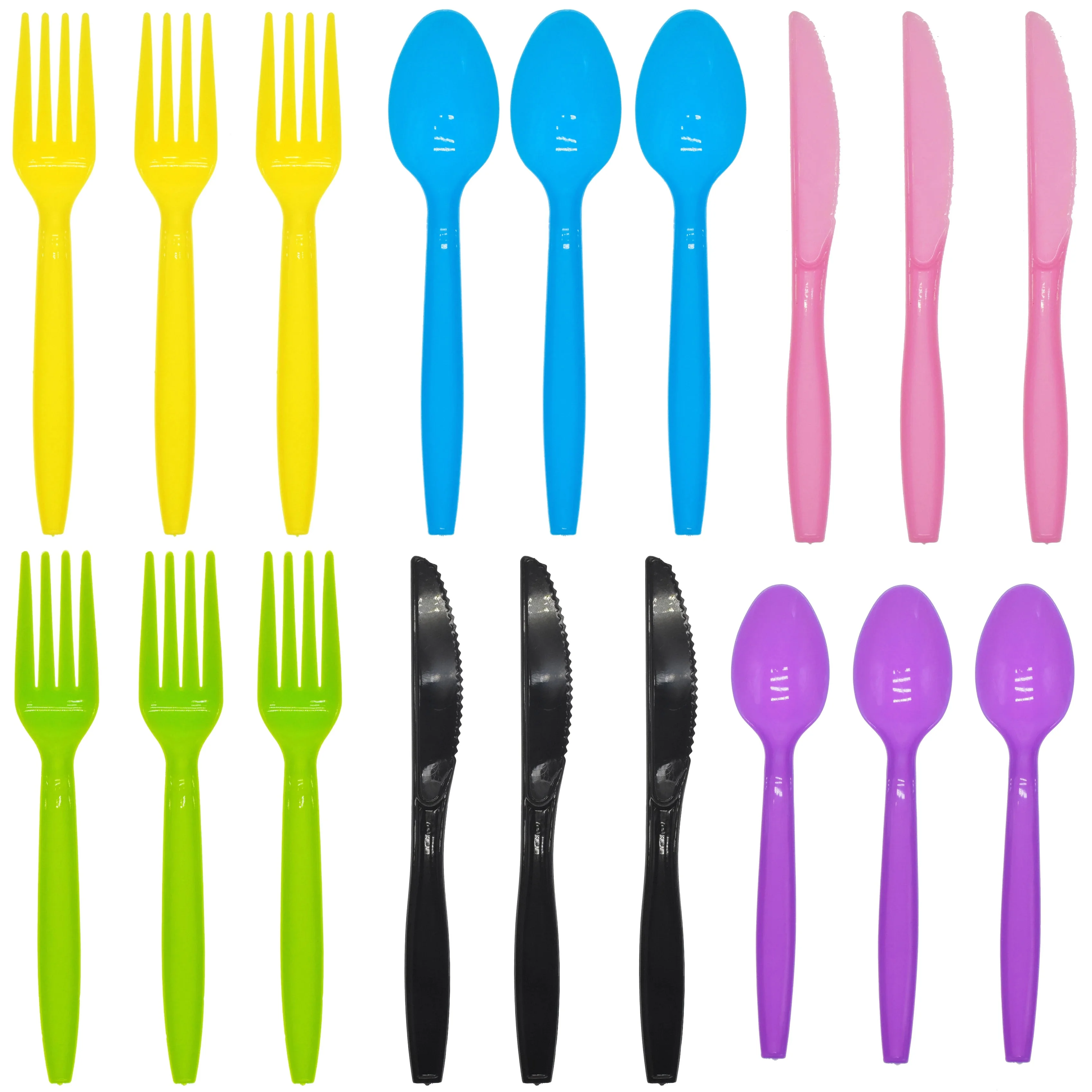 

Набор одноразовых ножей, вилок, ложек, желтого, синего, розового, черного, фиолетового, зеленого цветов