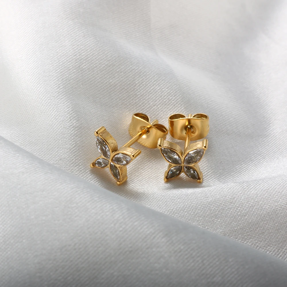 Модные мини-серьги с бабочкой Милые цветочные цирконовые серьги с кристаллами CZ для женщин и девочек на ухе.