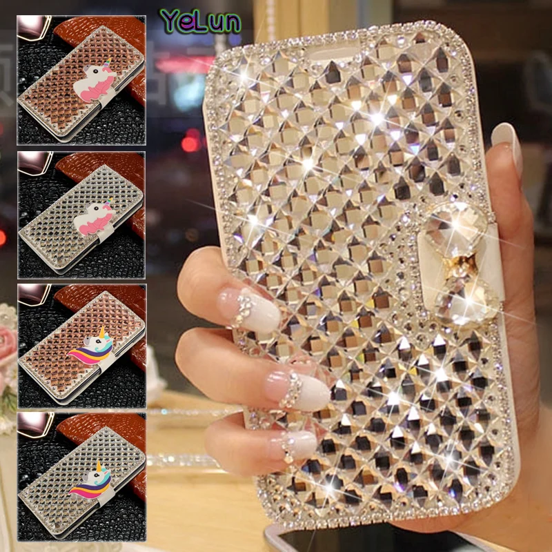 for oppo a3a3sa31a32a33a5a5sa52a53a53 5ga53s case crystal rhinestone bowknot unicorn diamond flip leather cover case free global shipping