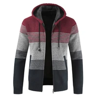 sweater coat winter thickened warm hooded cardigan pullover stripe wool lining zipper fleece coat warm cardigan sweater jackets