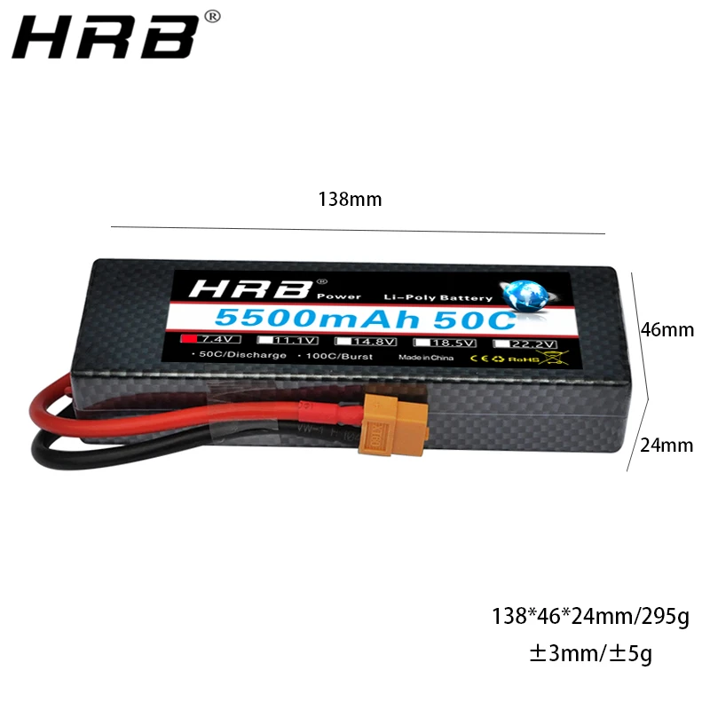 аккумулятор hrb lipo 2s 74 v 5500mah 50c xt60 t deans ec5 xt90 жестк