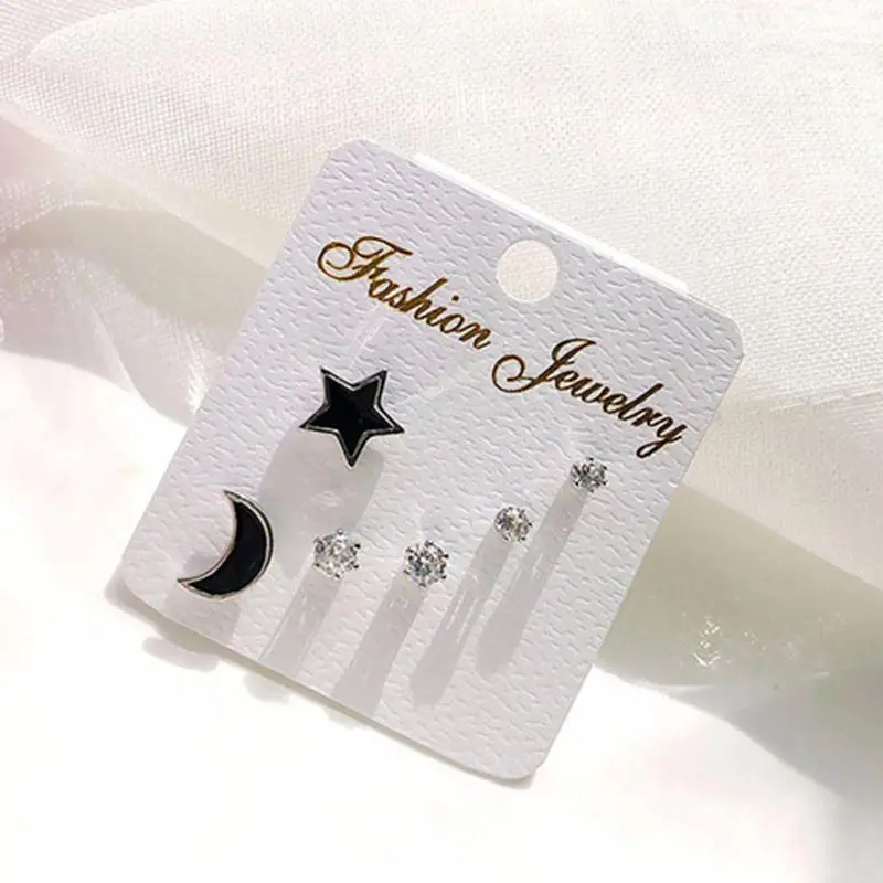 E1527 9 Pairs/set Gold Silver Crystal Earrings Set Women Female Round Small Geometric Piercing Earrings for Party Gift Wholesale - Окраска металла: E1527