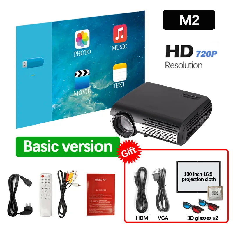 ALSTON M2/M2W FULL HD 1080P светодиодный проектор домашний мультимедийный проектор на выбор Android Версия wifi HDMI USB VGA Bluetooth с подарком - Цвет: M2