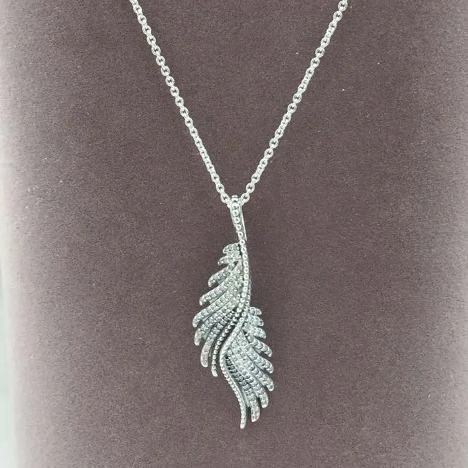 

S925 Necklace Majestic Feathers Clear Cubic Zirconia Necklaces For Women Wedding Party fit Lady Fine Jewelry