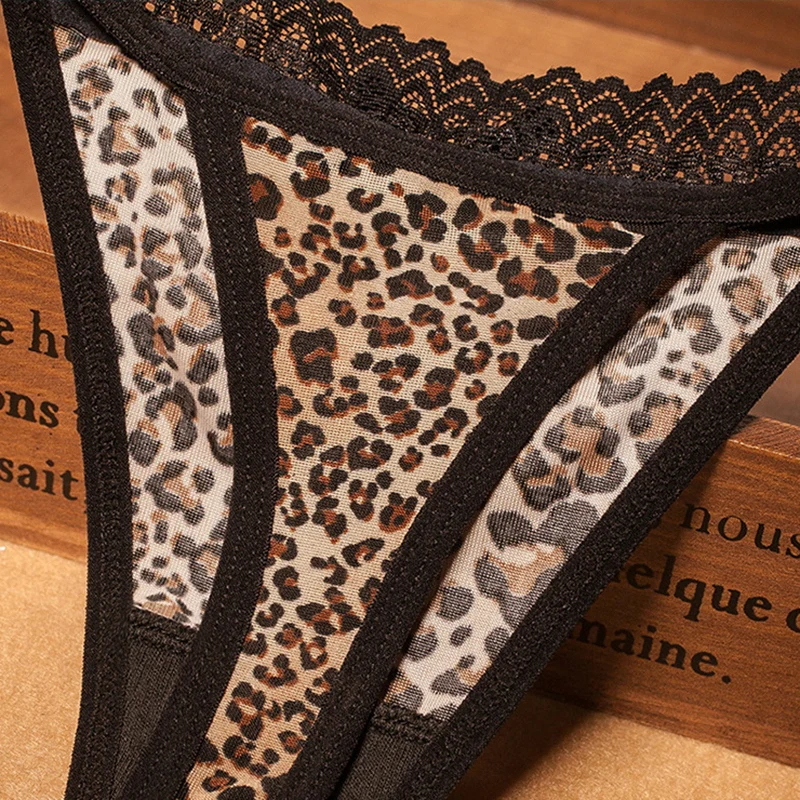 

Babeiicui Sexy Leopard Underwear Women G String Passion lingerie Adjustable Lace Hot Sao Hollow Out Fleece Thin T-String Pants