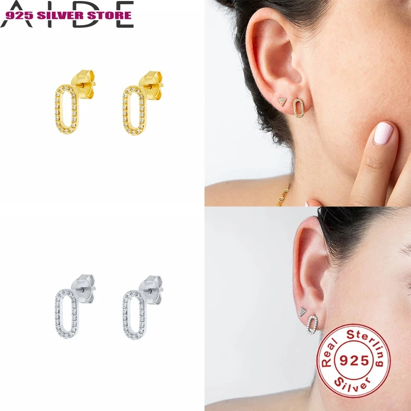 

Aide Pendientes Plata 925 Earrings Zircon Piercing Oval-shape Stud Earring For Women 100% Real Sterling 925 Silver Fine Jewelry