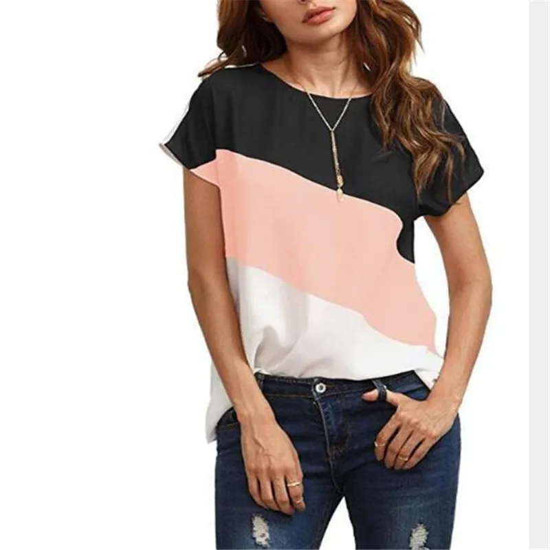 

Блузка женская шифоновая с коротким рукавом, элегантная рубашка комбинированного цвета, элегантный топ, три цвета