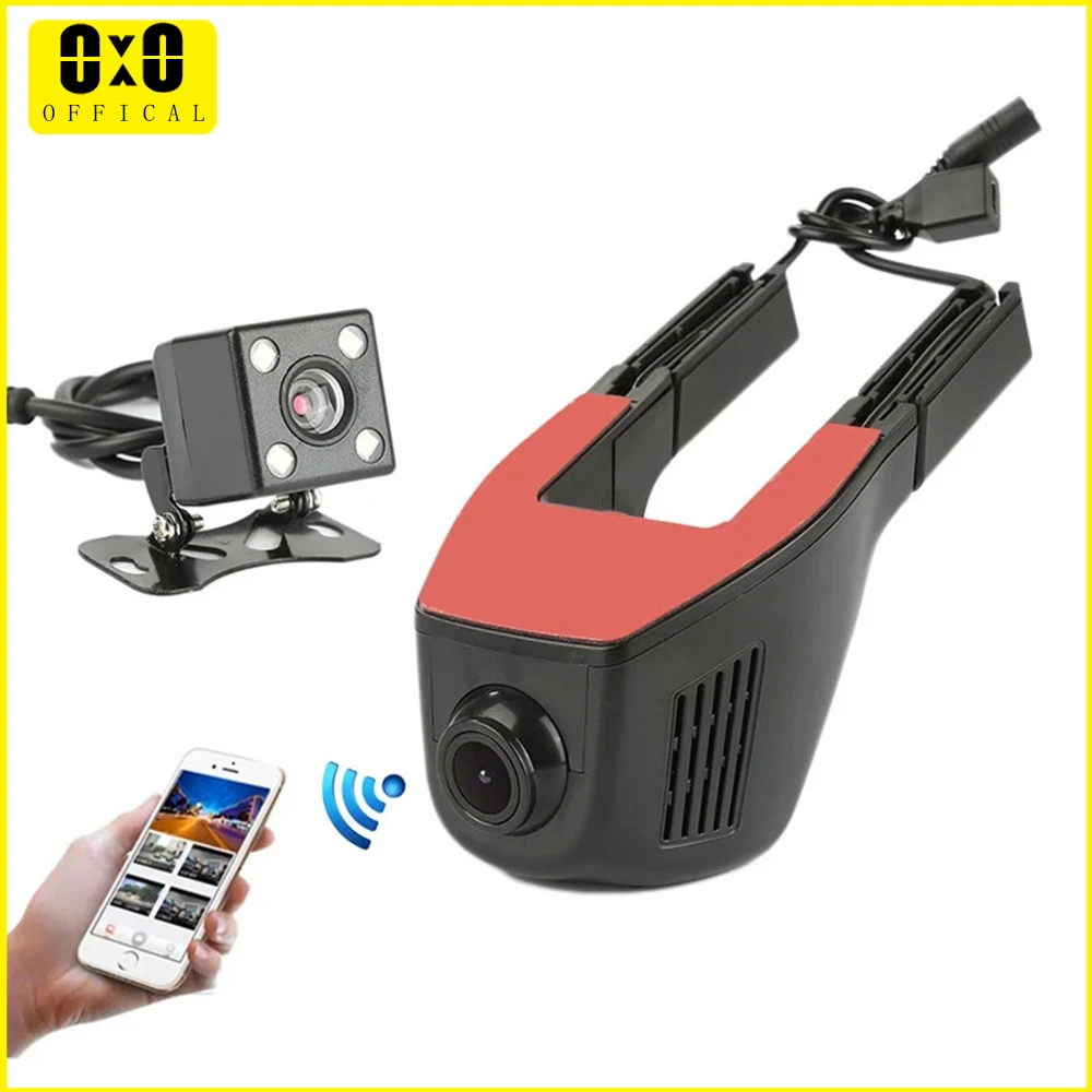 Скрытая камера Автомобильный видеорегистратор Wifi с двумя объективами черный