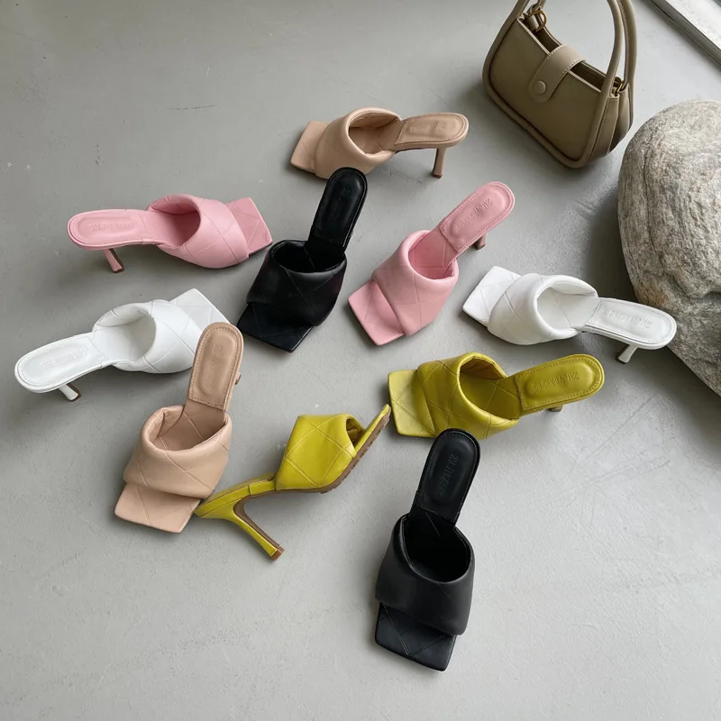 

Summer Women Mules Design slippers Sandals Square sole slides High heel Women shoes Summer Woman size 41 42 Zapatos De Mujer