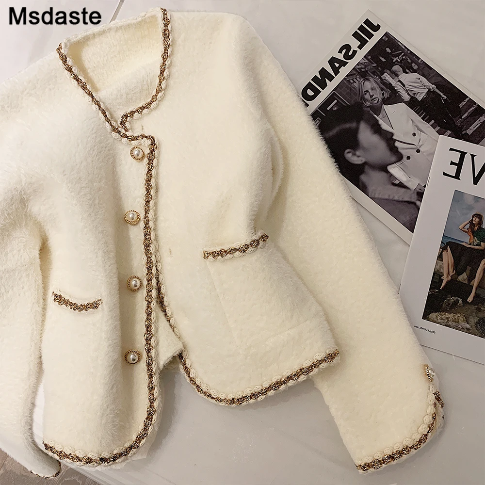 

Cardigans Women Sweater Black White Casual Single Breasted Black White Elegant Mohair Soft Warm Cardigan Woman Short Sweaters