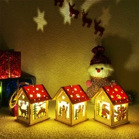 small wooden house ornaments gift home decorations craft new year 2021 gifts bookcase table desktop decoration luminous decor